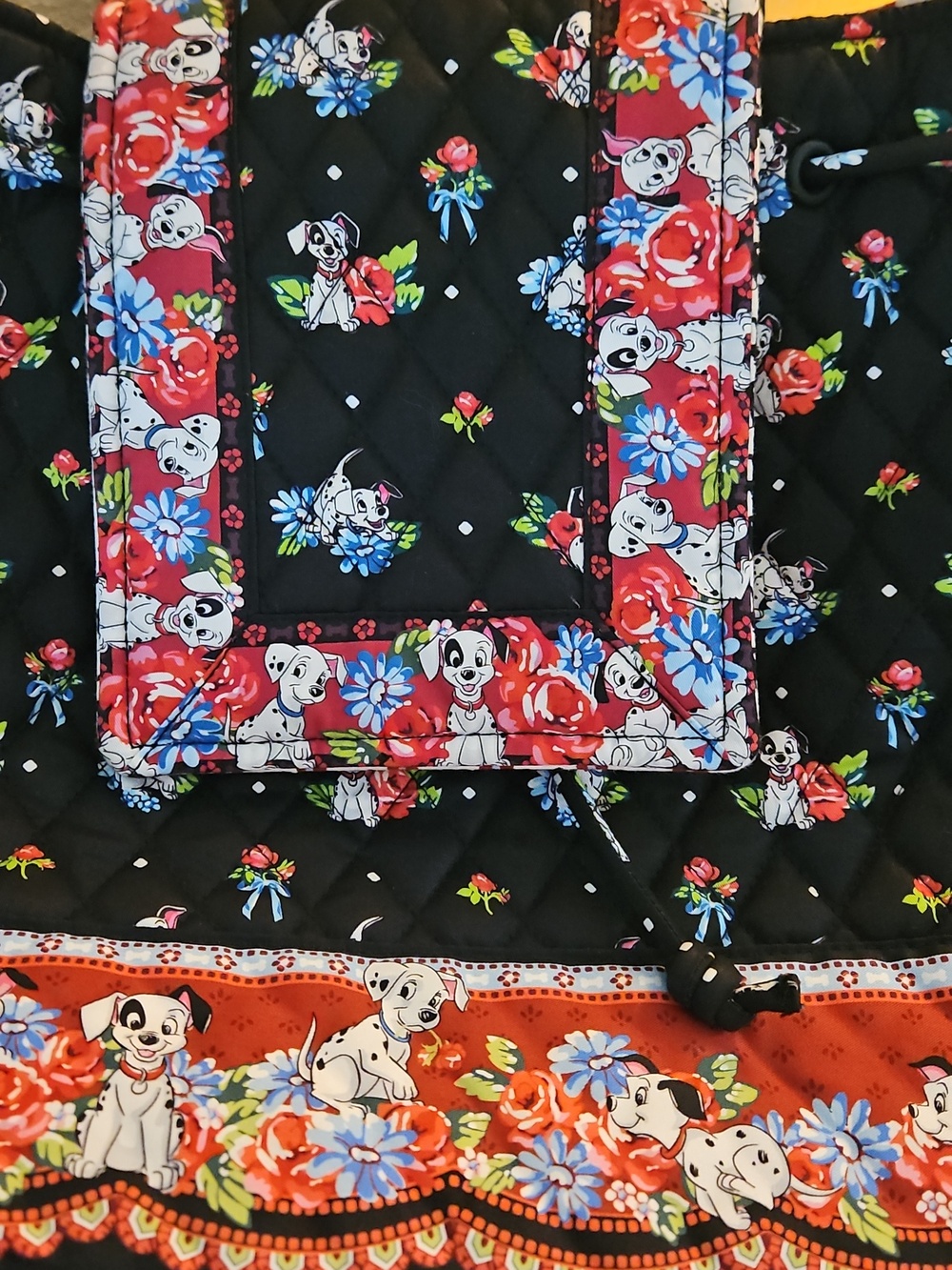 Disney Vera Bradley Quilted Black Floral Backpack Tote with 101 Dalmation  Print - Picture 12 of 14